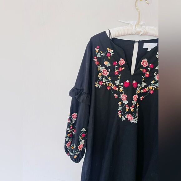 Evereve Braeve Ruffle Sleeve Floral embroidered Dress black size large - Picture 6 of 9